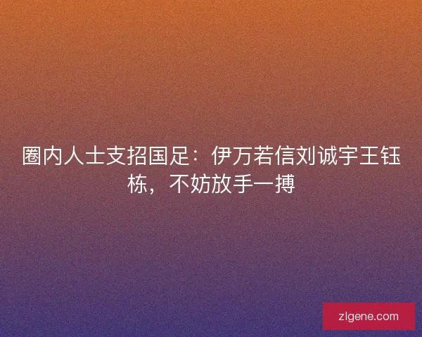 圈内人士支招国足：伊万若信刘诚宇王钰栋，不妨放手一搏